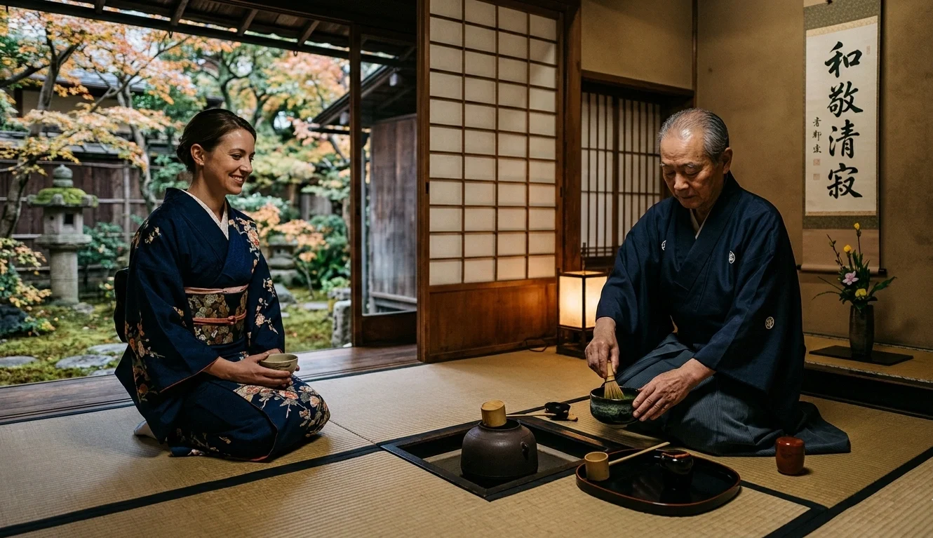 Cerimônia do chá privada com mestre em casa de chá histórica de Kyoto