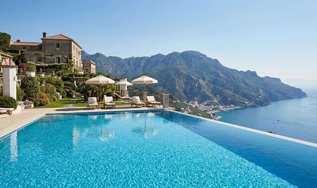 Piscina infinita do Belmond Caruso em Ravello com vista para a costa