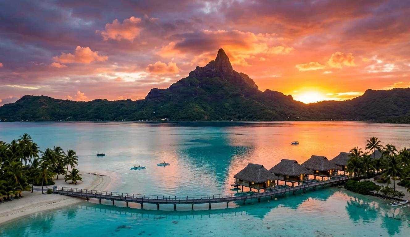 Pôr do sol sobre o Monte Otemanu em Bora Bora Polinésia Francesa