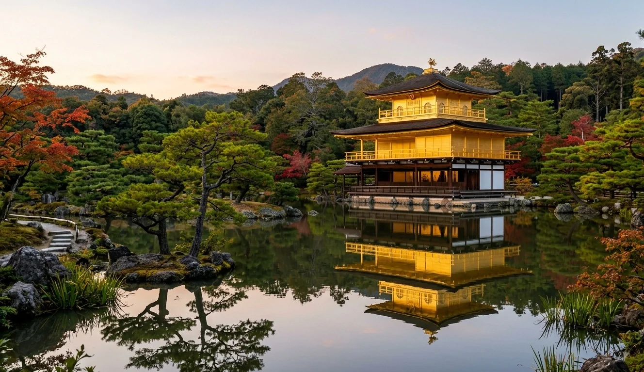 Templo Kinkaku-ji Pavilhão Dourado refletido no lago em Kyoto