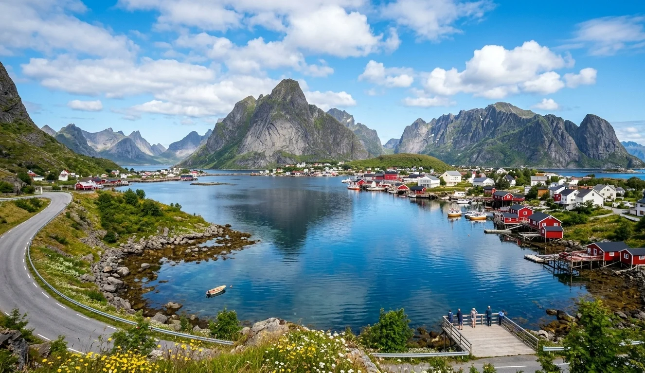 Vilarejos rorbu nas ilhas Lofoten Noruega no verão